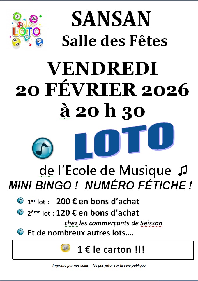 LOTO DE L'ECOLE DE MUSIQUE SEISSAN-MASSEUBE